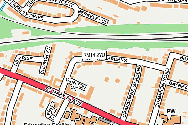 RM14 2YU map - OS OpenMap – Local (Ordnance Survey)