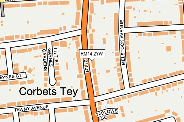 RM14 2YW map - OS OpenMap – Local (Ordnance Survey)
