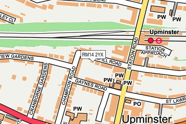 RM14 2YX map - OS OpenMap – Local (Ordnance Survey)