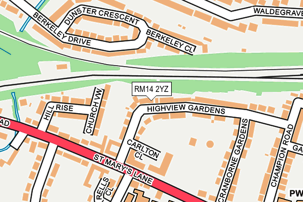 RM14 2YZ map - OS OpenMap – Local (Ordnance Survey)