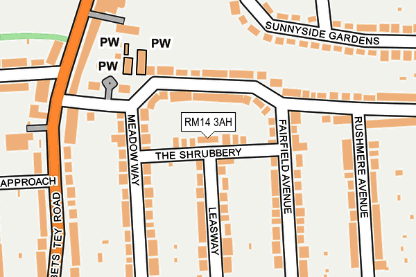 RM14 3AH map - OS OpenMap – Local (Ordnance Survey)
