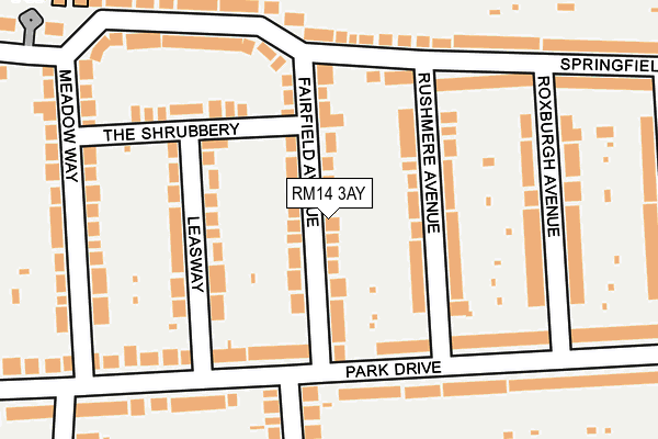 RM14 3AY map - OS OpenMap – Local (Ordnance Survey)