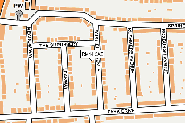 RM14 3AZ map - OS OpenMap – Local (Ordnance Survey)