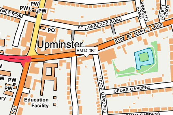 RM14 3BT map - OS OpenMap – Local (Ordnance Survey)