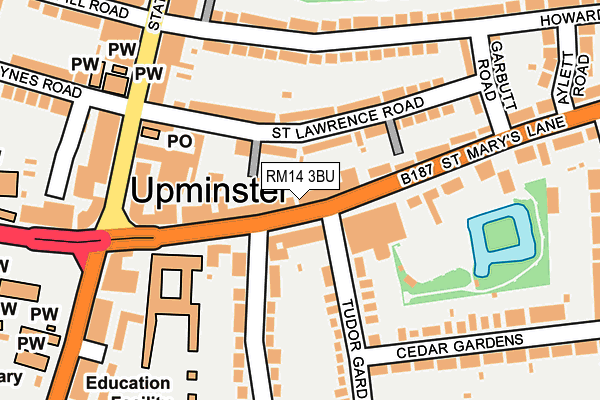 RM14 3BU map - OS OpenMap – Local (Ordnance Survey)