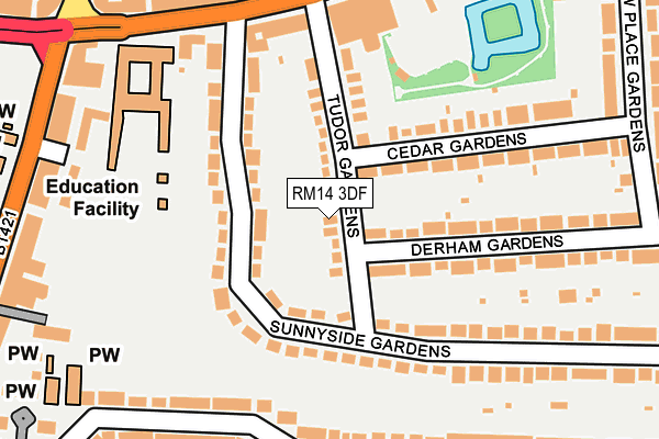 RM14 3DF map - OS OpenMap – Local (Ordnance Survey)