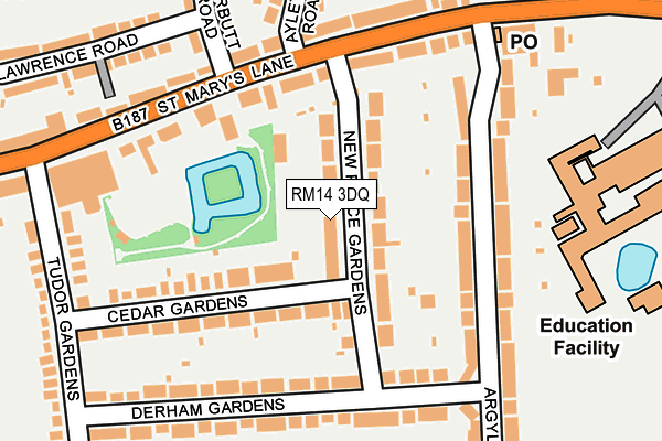 RM14 3DQ map - OS OpenMap – Local (Ordnance Survey)