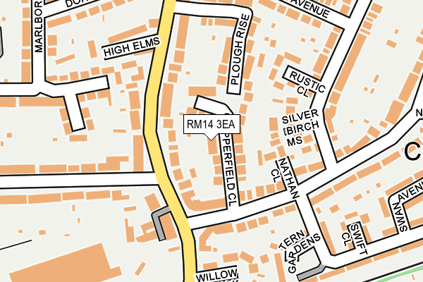 RM14 3EA map - OS OpenMap – Local (Ordnance Survey)