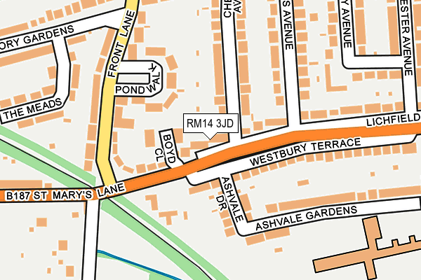 RM14 3JD map - OS OpenMap – Local (Ordnance Survey)
