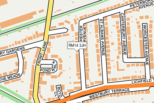 RM14 3JH map - OS OpenMap – Local (Ordnance Survey)