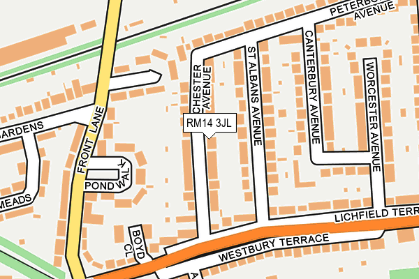 RM14 3JL map - OS OpenMap – Local (Ordnance Survey)