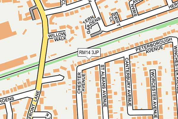 RM14 3JP map - OS OpenMap – Local (Ordnance Survey)