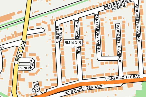 RM14 3JR map - OS OpenMap – Local (Ordnance Survey)