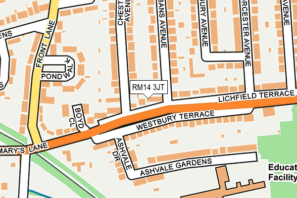 RM14 3JT map - OS OpenMap – Local (Ordnance Survey)