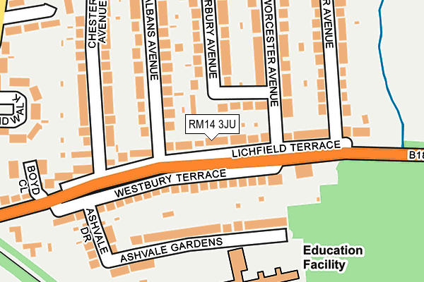 RM14 3JU map - OS OpenMap – Local (Ordnance Survey)