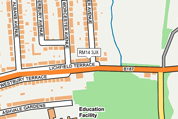 RM14 3JX map - OS OpenMap – Local (Ordnance Survey)