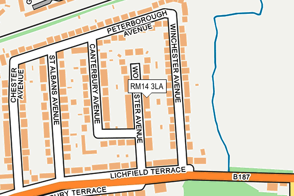 RM14 3LA map - OS OpenMap – Local (Ordnance Survey)