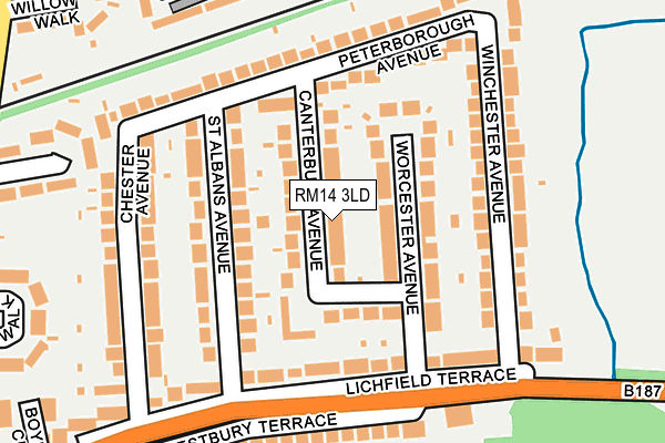 RM14 3LD map - OS OpenMap – Local (Ordnance Survey)