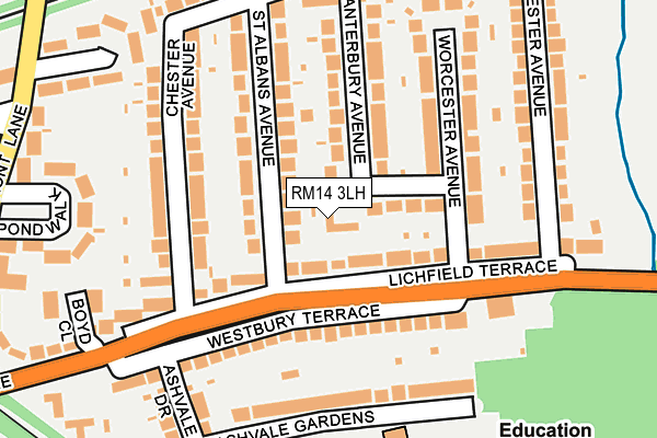 RM14 3LH map - OS OpenMap – Local (Ordnance Survey)