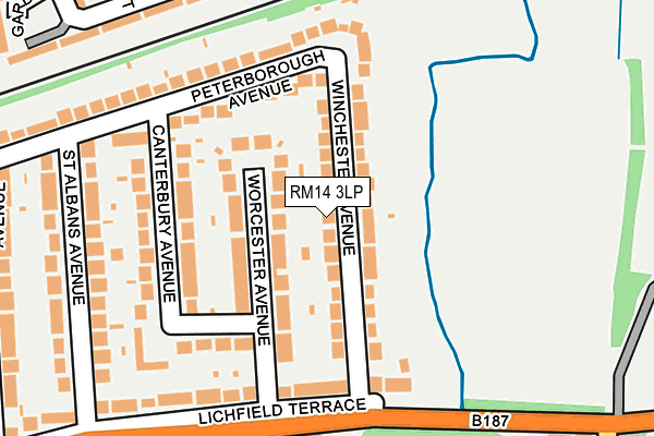 RM14 3LP map - OS OpenMap – Local (Ordnance Survey)