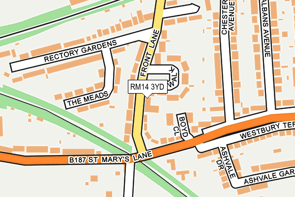 RM14 3YD map - OS OpenMap – Local (Ordnance Survey)