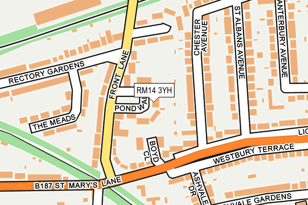 RM14 3YH map - OS OpenMap – Local (Ordnance Survey)