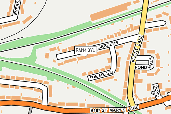 RM14 3YL map - OS OpenMap – Local (Ordnance Survey)