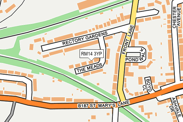 RM14 3YP map - OS OpenMap – Local (Ordnance Survey)