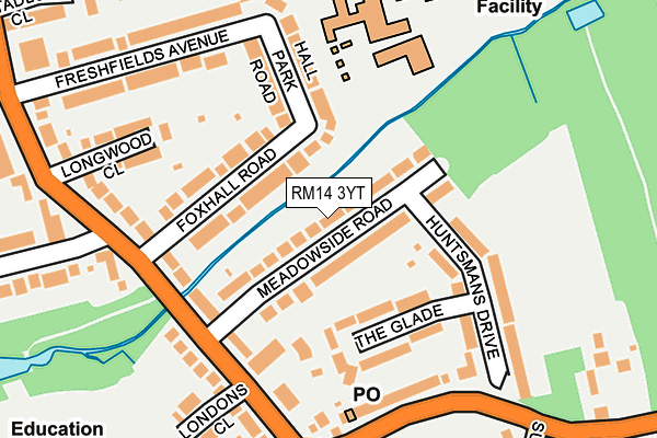 RM14 3YT map - OS OpenMap – Local (Ordnance Survey)