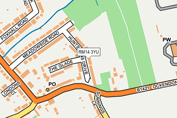 RM14 3YU map - OS OpenMap – Local (Ordnance Survey)