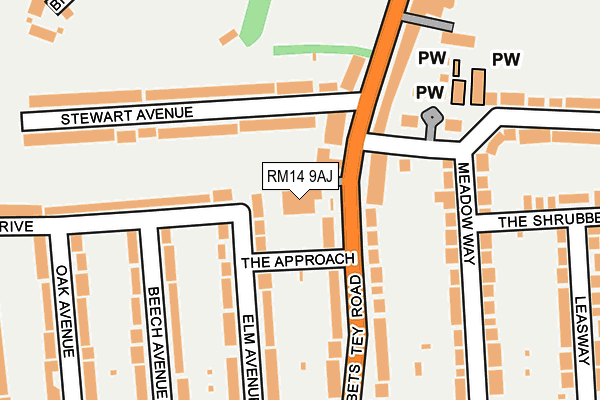 RM14 9AJ map - OS OpenMap – Local (Ordnance Survey)