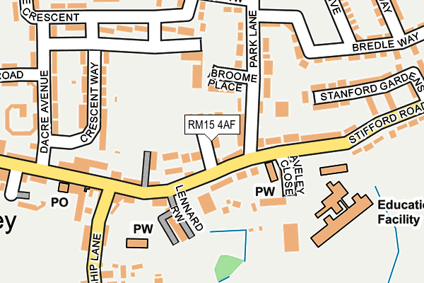 RM15 4AF map - OS OpenMap – Local (Ordnance Survey)