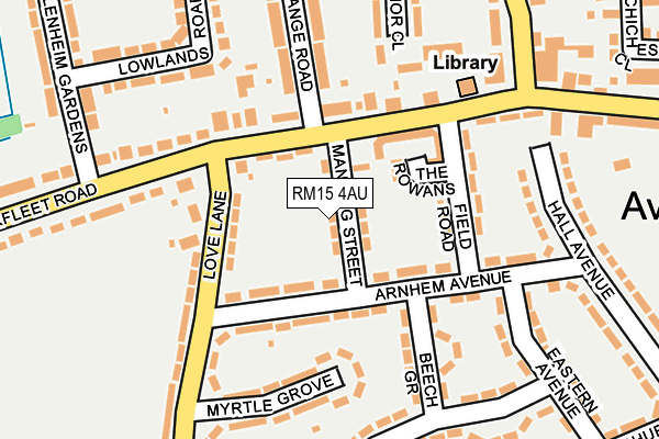 RM15 4AU map - OS OpenMap – Local (Ordnance Survey)