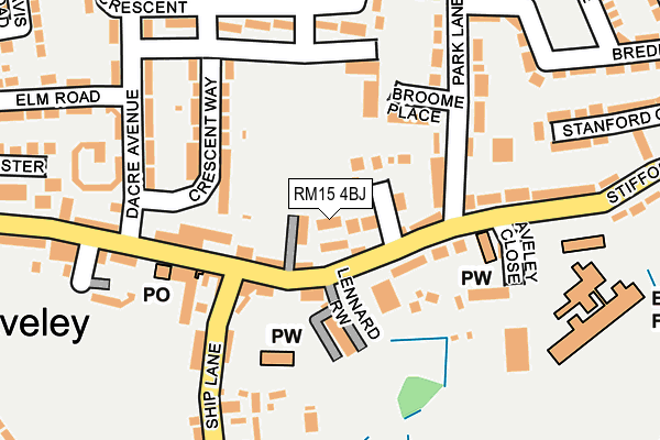 RM15 4BJ map - OS OpenMap – Local (Ordnance Survey)