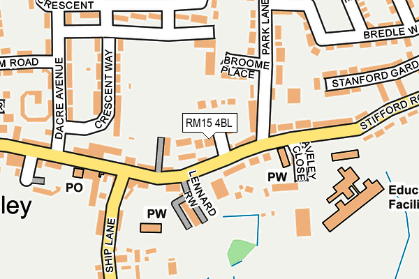 RM15 4BL map - OS OpenMap – Local (Ordnance Survey)