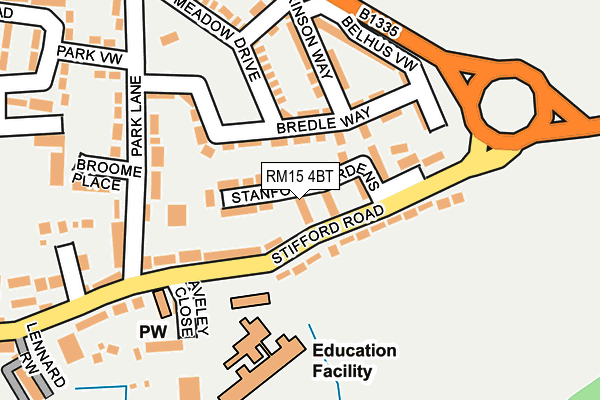 RM15 4BT map - OS OpenMap – Local (Ordnance Survey)