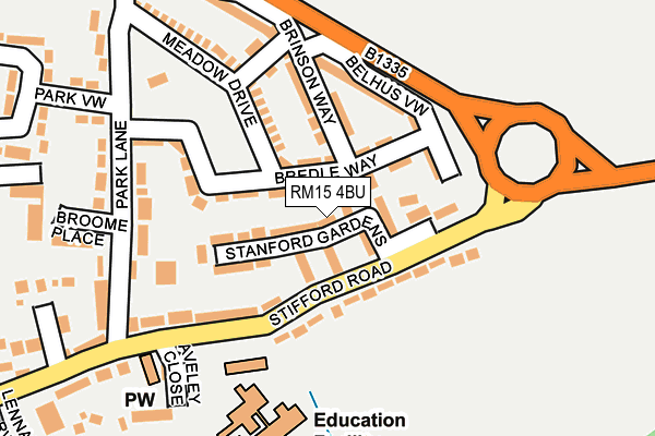 RM15 4BU map - OS OpenMap – Local (Ordnance Survey)