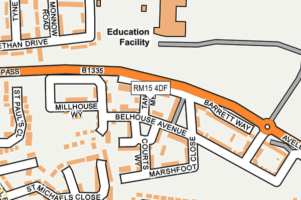 RM15 4DF map - OS OpenMap – Local (Ordnance Survey)