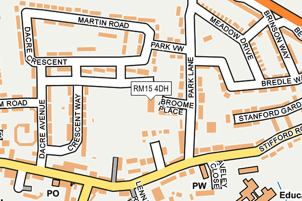 RM15 4DH map - OS OpenMap – Local (Ordnance Survey)