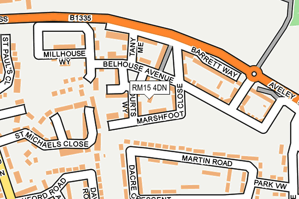 RM15 4DN map - OS OpenMap – Local (Ordnance Survey)