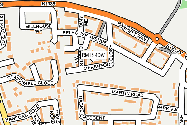 RM15 4DW map - OS OpenMap – Local (Ordnance Survey)