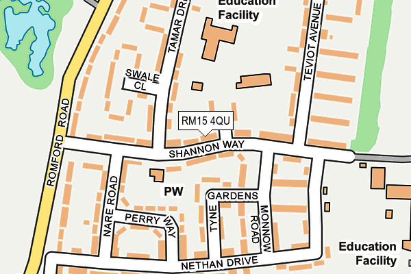 RM15 4QU map - OS OpenMap – Local (Ordnance Survey)