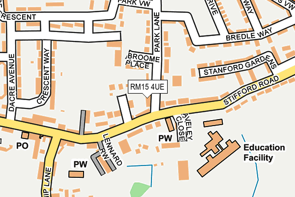 RM15 4UE map - OS OpenMap – Local (Ordnance Survey)