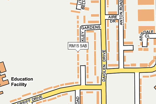 RM15 5AB map - OS OpenMap – Local (Ordnance Survey)