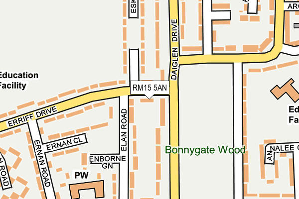 RM15 5AN map - OS OpenMap – Local (Ordnance Survey)