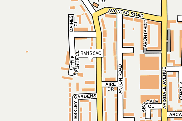 RM15 5AQ map - OS OpenMap – Local (Ordnance Survey)
