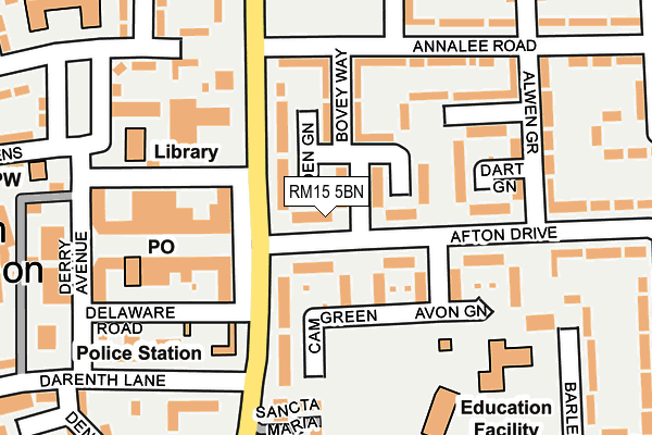 RM15 5BN map - OS OpenMap – Local (Ordnance Survey)