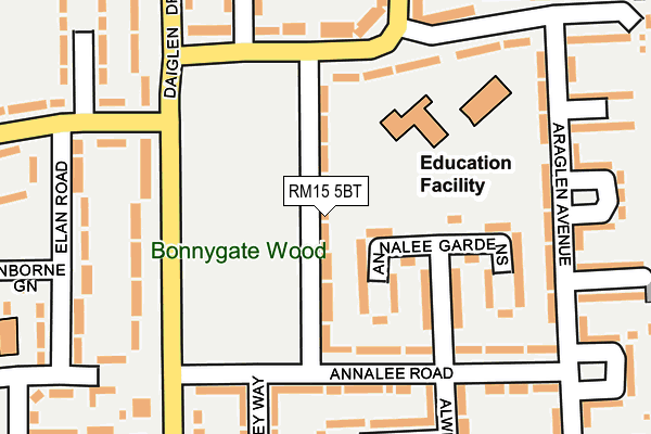 RM15 5BT map - OS OpenMap – Local (Ordnance Survey)