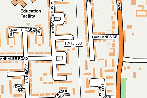RM15 5BU map - OS OpenMap – Local (Ordnance Survey)