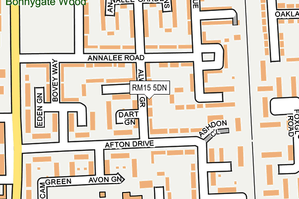RM15 5DN map - OS OpenMap – Local (Ordnance Survey)